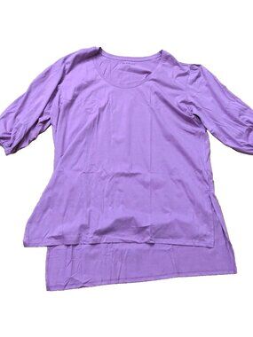 NEW Roaman's Womens Size 14/16M Scoop Neck 3/4 Tie Sleeve Tunic Shirt Purple